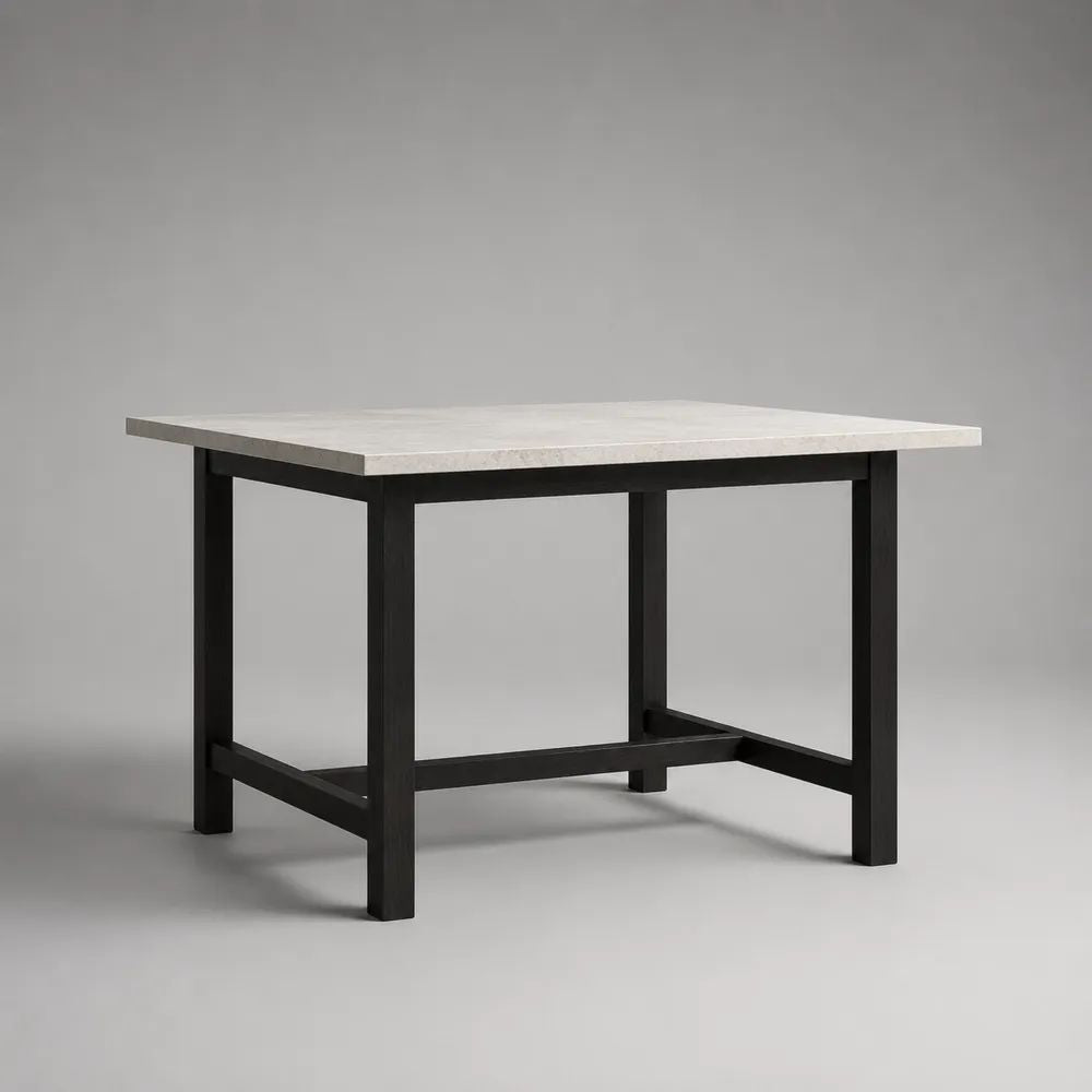 Tavolo da giardino quadrato in gres porcellanato e acciaio nero, 90 x 90 x 75 cm