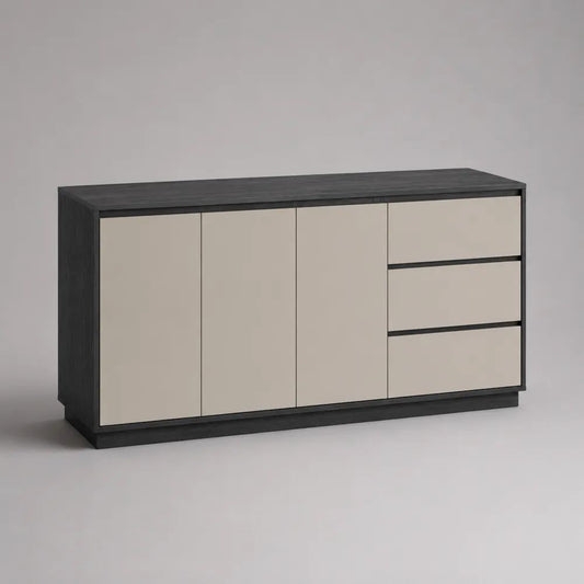 Credenza in legno con 3 ante e 3 cassetti, nero e beige, 160 x 40 x 80 cm