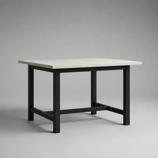Tavolo da giardino quadrato in gres porcellanato e acciaio nero, 90 x 90 x 75 cm