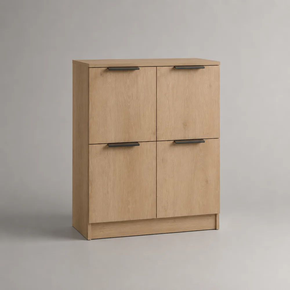 Credenza rettangolare a 4 ante in pannello truciolare melaminico effetto rovere naturale, 80 × 35 × 100 cm