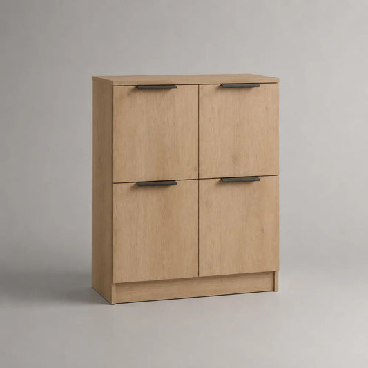 Credenza rettangolare a 4 ante in pannello truciolare melaminico effetto rovere naturale, 80 × 35 × 100 cm