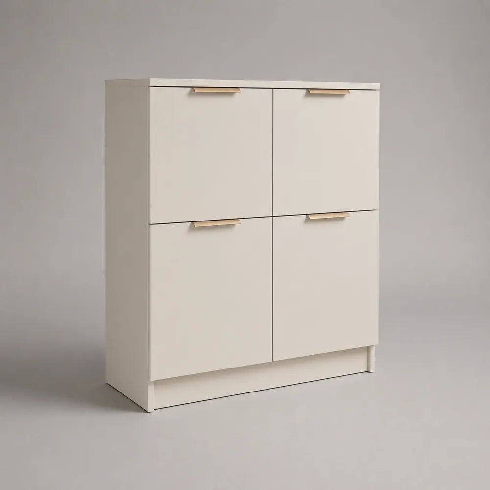 Credenza alta rettangolare a 4 ante in legno, bianco caldo, 100 × 35 × 120 cm