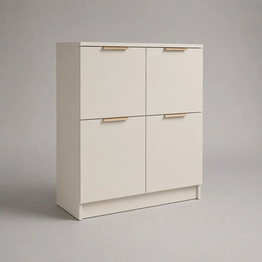 Credenza alta rettangolare a 4 ante in legno, bianco caldo, 100 × 35 × 120 cm