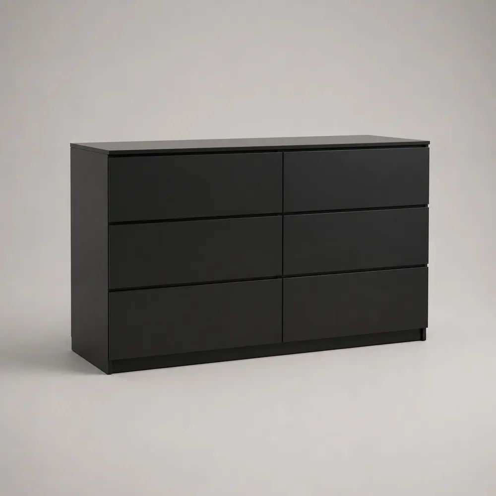 Cassettiera rettangolare a 6 cassetti in pannelli di particelle melaminici, nera, 120 × 40 × 75 cm