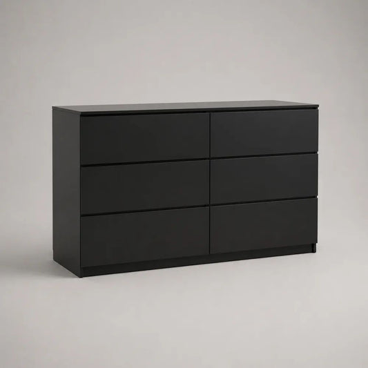Cassettiera rettangolare a 6 cassetti in pannelli di particelle melaminici, nera, 120 × 40 × 75 cm