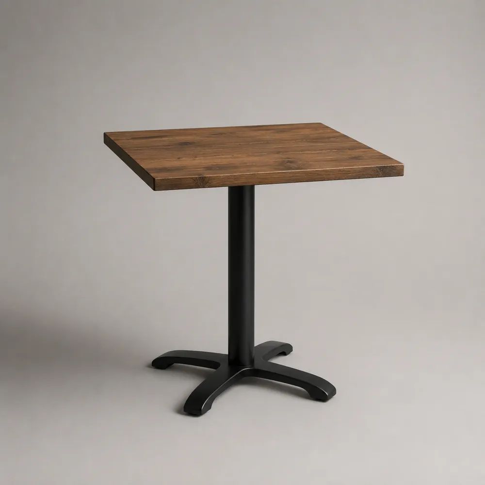 Tavolo da pranzo quadrato in legno massello marrone e metallo nero, 70 x 70 x 75 cm