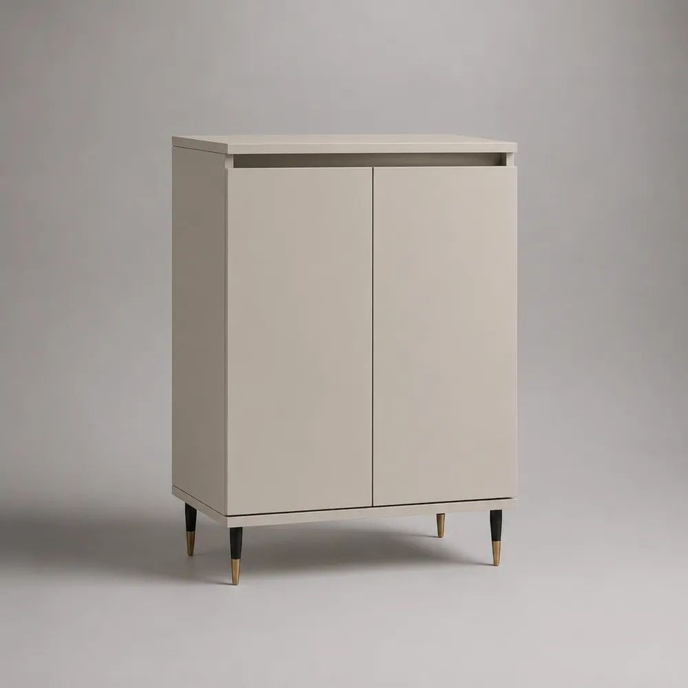 Credenza alta rettangolare a 2 ante in MDF con gambe in acciaio, greige, 80 × 40 × 110 cm